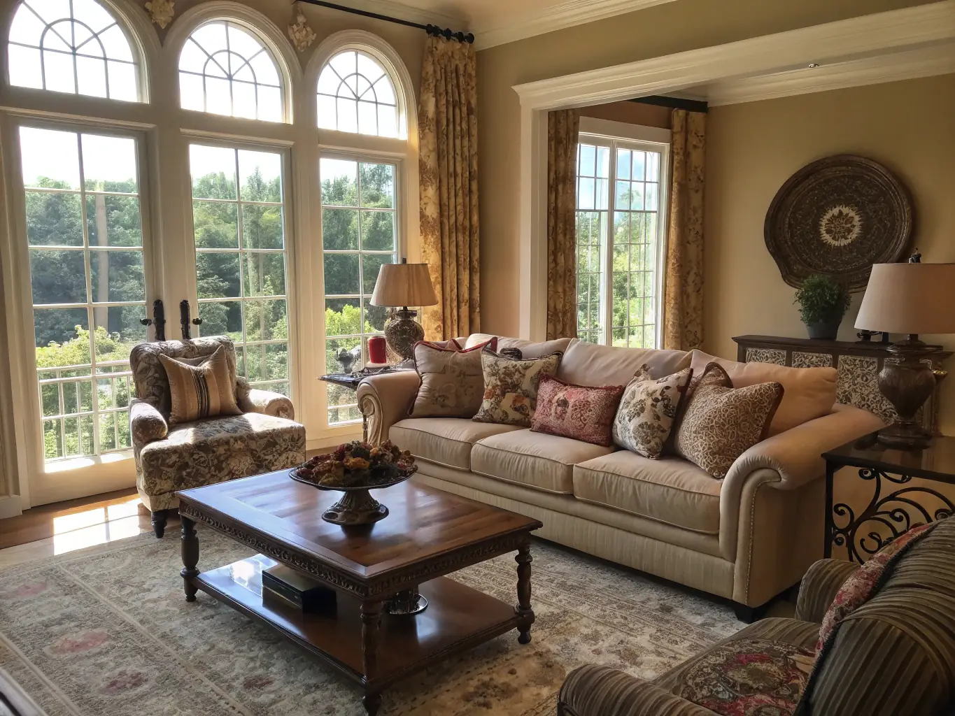 A bright, furnished apartment with a balcony overlooking the city, illustrating the appeal of urban living.