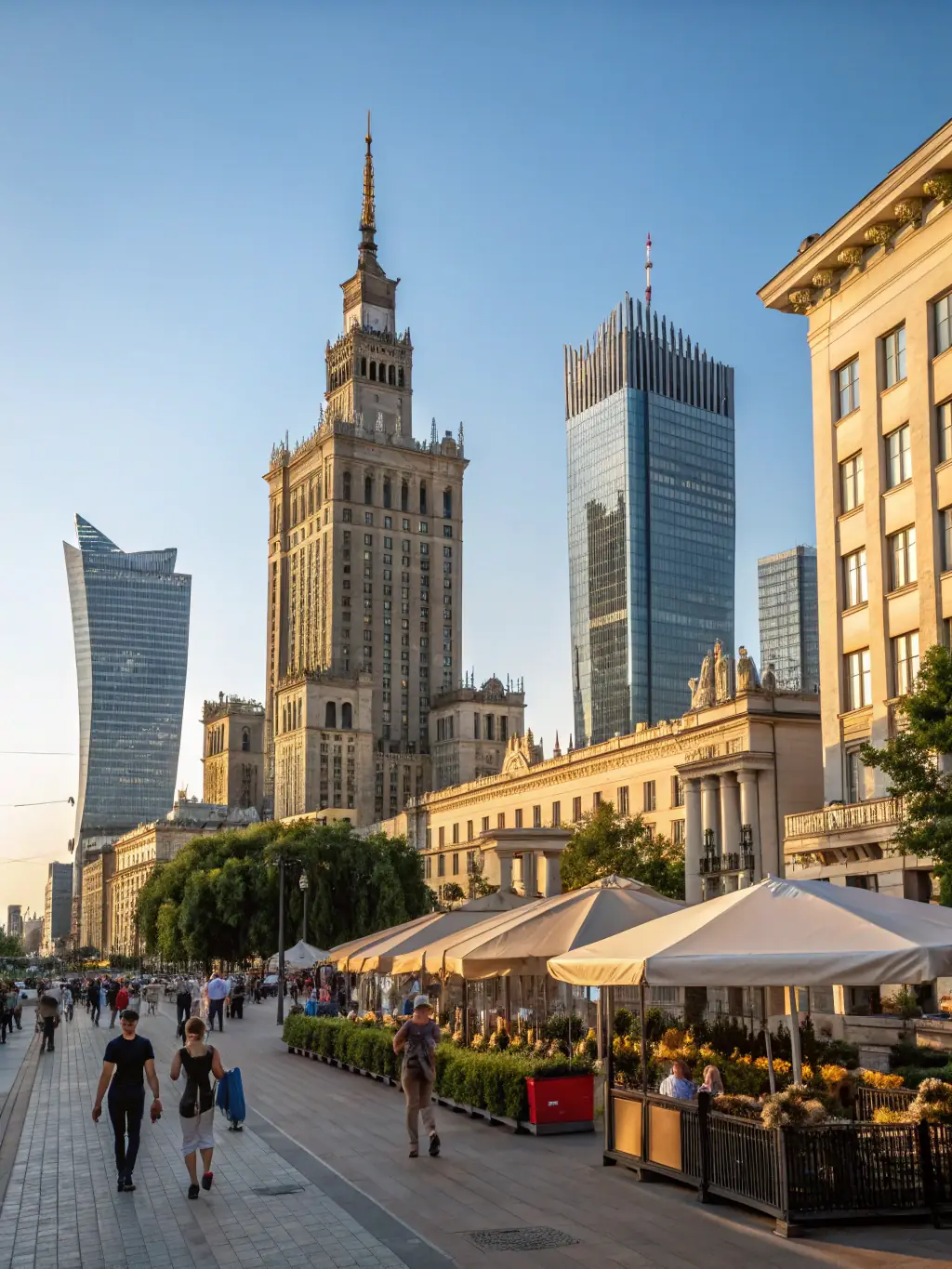An image of Warsaw's skyline with highlighted residential areas, showcasing the agency's extensive market coverage.